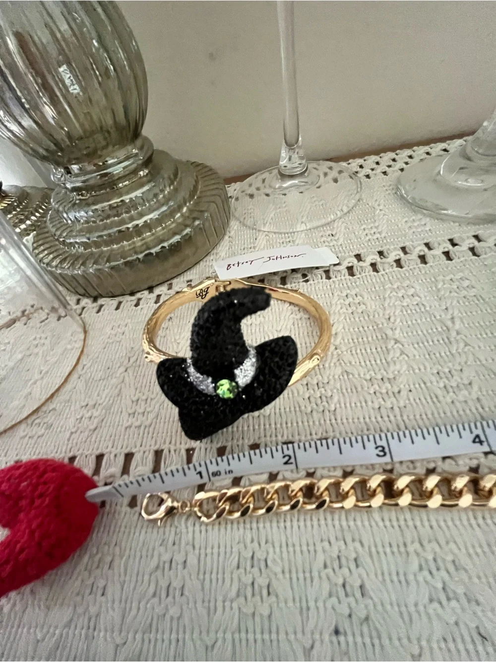 NWT Betsey Johnson Pretty Spooky Witch Hat & Broom Bangle Bracelet